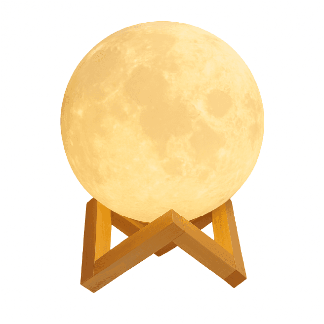 Moon Night Light - 3D Printed LED Moon Lamp with Wooden Stand, Soft & Romantic Bedroom Decor Light - USB Rechargeable